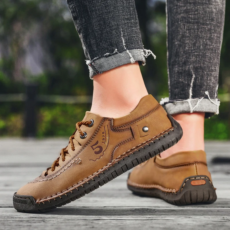 UEXIA Handmade Leather Mens Shoes Casual Luxury Brand Loafers Fashion Breathable Driving Slip on Moccasins Male Flats Footwear | Обувь