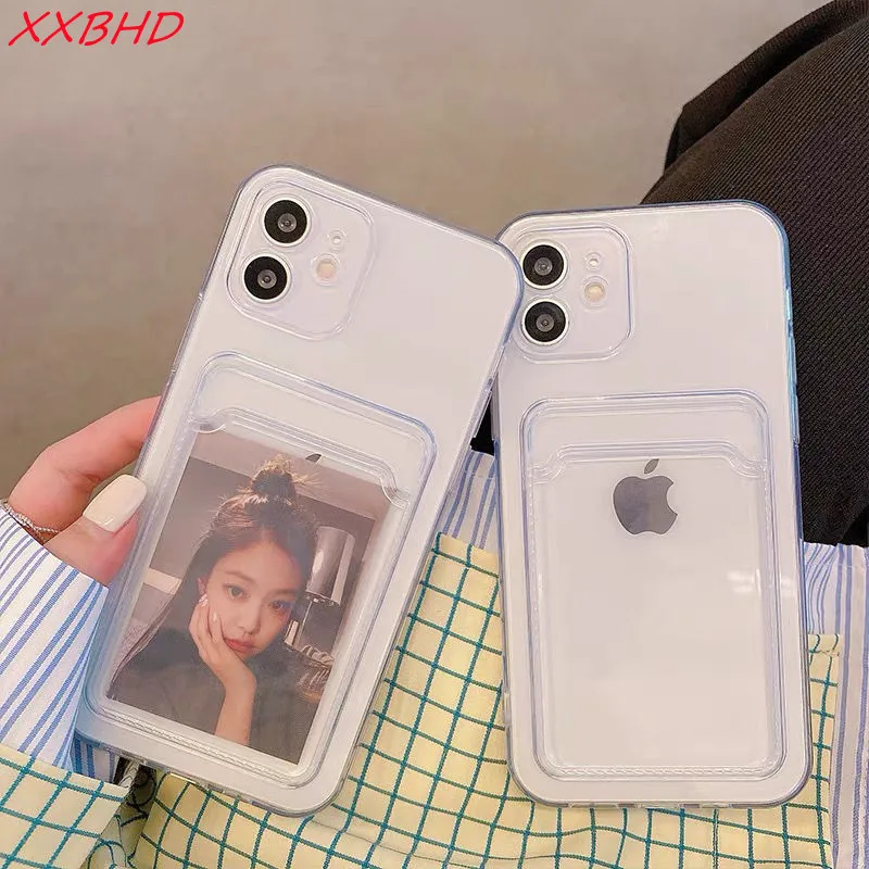 

Transparent Silicone All-inclusive Wallet Card Case For iphone 11 13 12 Pro Max XS XR 8 7 Plus Phone Case Simple Anti-fall Case