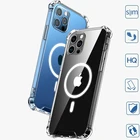 Прозрачный Магнитный чехол с беспроводным зарядным устройством для телефона MagSafe для Iphone 12 13 Pro Max Mini 11, сверхмощный чехол, прозрачные чехлы