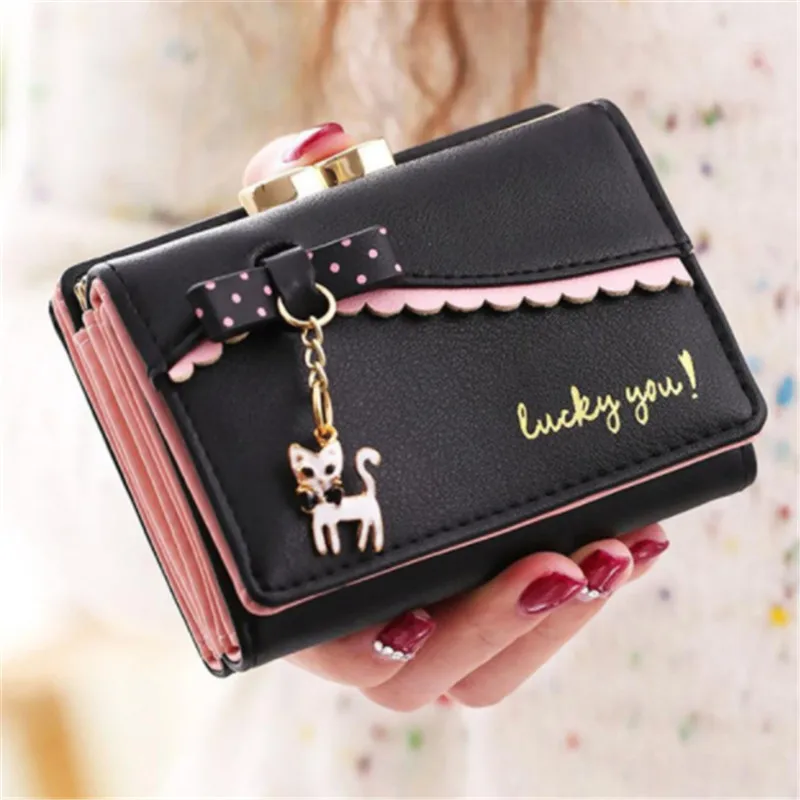 

Small Wallet Female Card Holder Hasp Purse Fashion Women Lichee Cute Cat Wallet Bag Coin Bag Money Purse Clutch Wallets femme