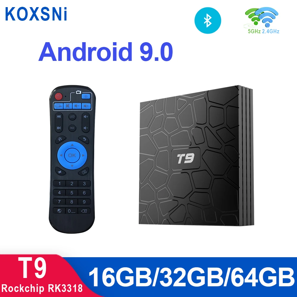 ТВ приставка T9 RK3328/RK3318 4 ГБ 64 ядра Android 9 0 Bluetooth H2.65 4K 2 ГГц/5 ГГц Wi Fi
