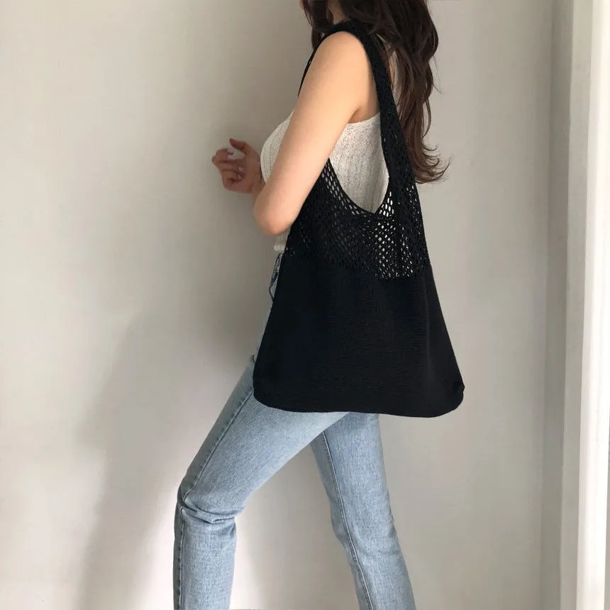 

Women Wool Woven Shoulder Bag 2021 New Simple Casual Large Capacity Hollow Decorative Shoulder Tote Bag