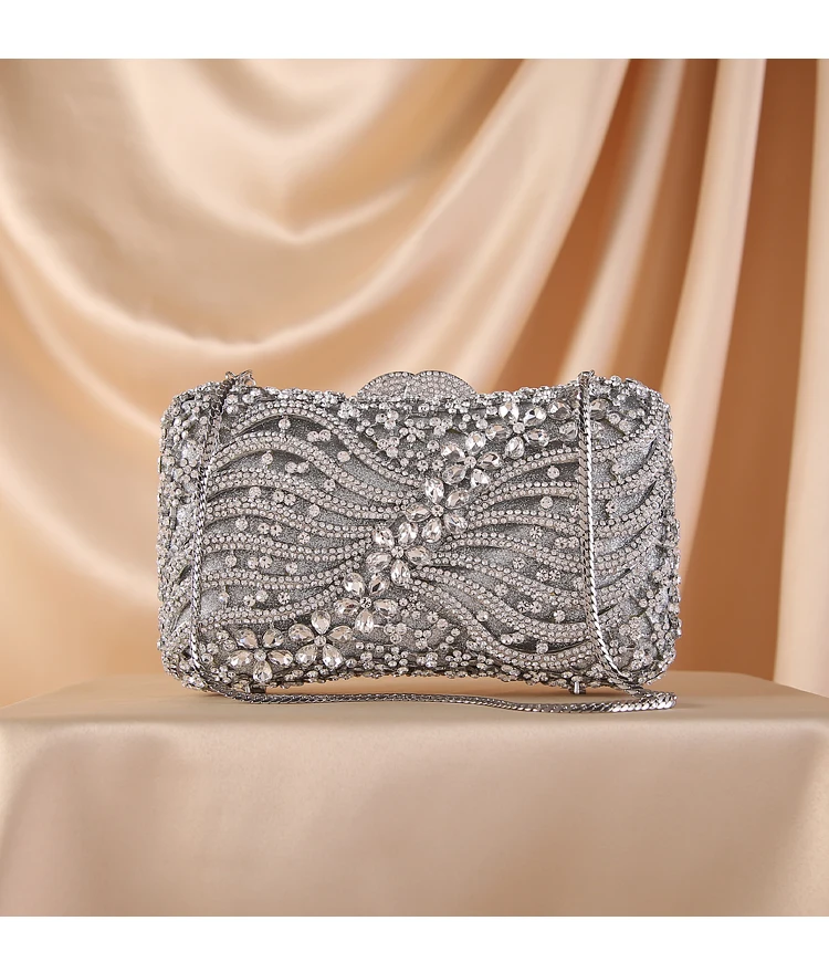 

rosegold Flower Women Gold Crystal Evening Clutch Mini Bag Wedding Party Cocktail Diamond Handbag Club Celebrity Silver Purse