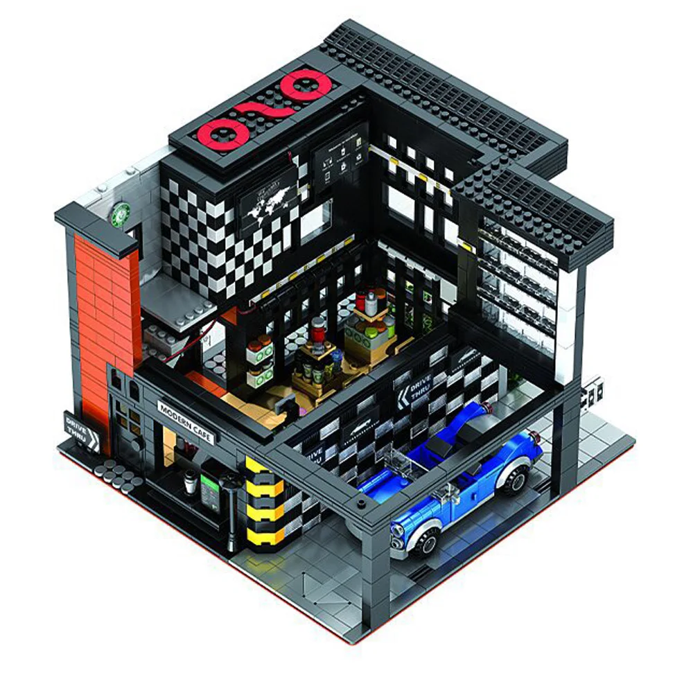 Juego de bloques de construcci&oacute;n modelo cafeter&iacute;a moderna para ni&ntilde;os, juguete de ladrillos para armar cafeter&iacute;a moderna, serie Street View Architecture, c&oacute;digo 86005, compatible con 45635-2