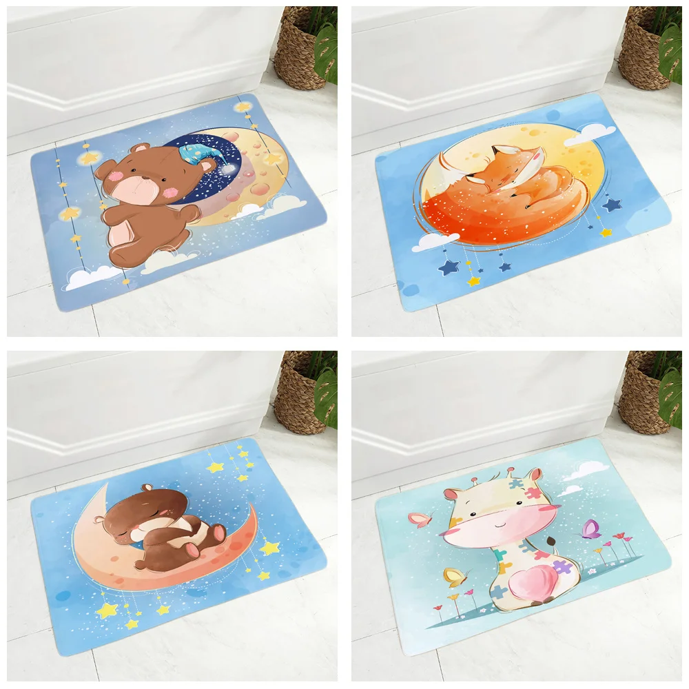 Симпатичный мультяшный олень лиса дверной коврик супер мягкий фланелевый ковер