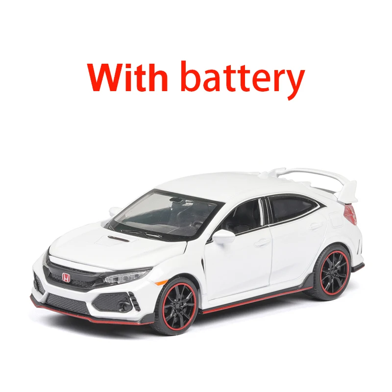White-box-battery 1:32 Civic TYPE-R Diecasts машинки, игрушечный автомобиль, модель автомобиля со звуком, светильник, коллекция, игрушки для мальчиков, подарки для детей - Цвет: White-box-battery