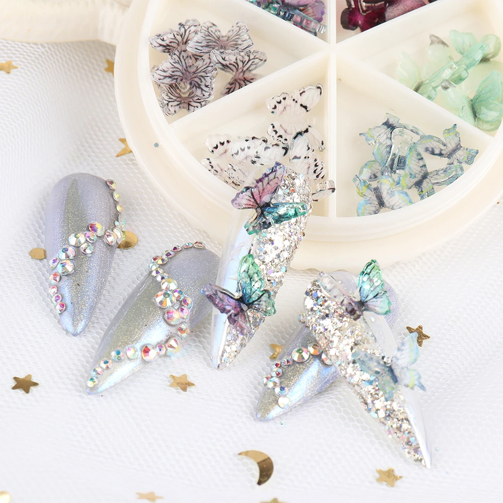 

30pcs Butterflies for Nail Art Decoration 3D Ornaments Aurora Clear Charm Manicure Designs Resin Jewelry Nails Accessory CH1817