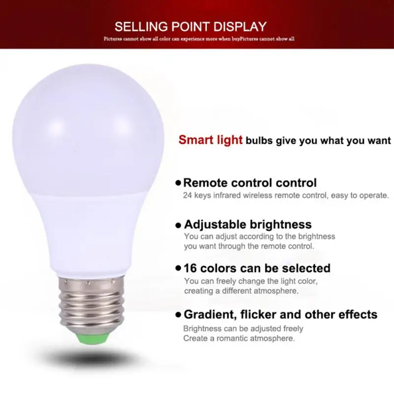RGB Led Bulb 3W 5W 10W 15W Lamp E27 Dimmable 85-265V Home Smart Night Light With Remote Control | Лампы и освещение
