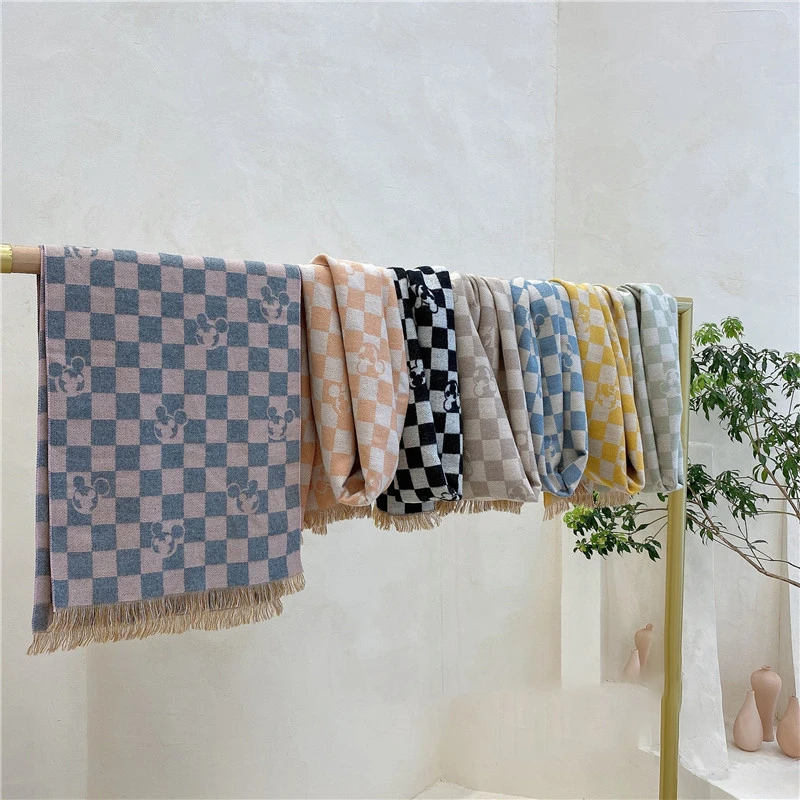 Роскошный детский шарф Disney шали ретро милый клетчатый зимний из искусственного