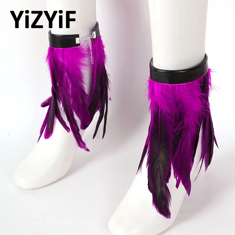 

1 пара, перьевые манжеты на лодыжке, готические, настоящие, окрашенные, петух, перо, манжеты на лодыжке, для костюма, вечерние, на Хэллоуин, пер...