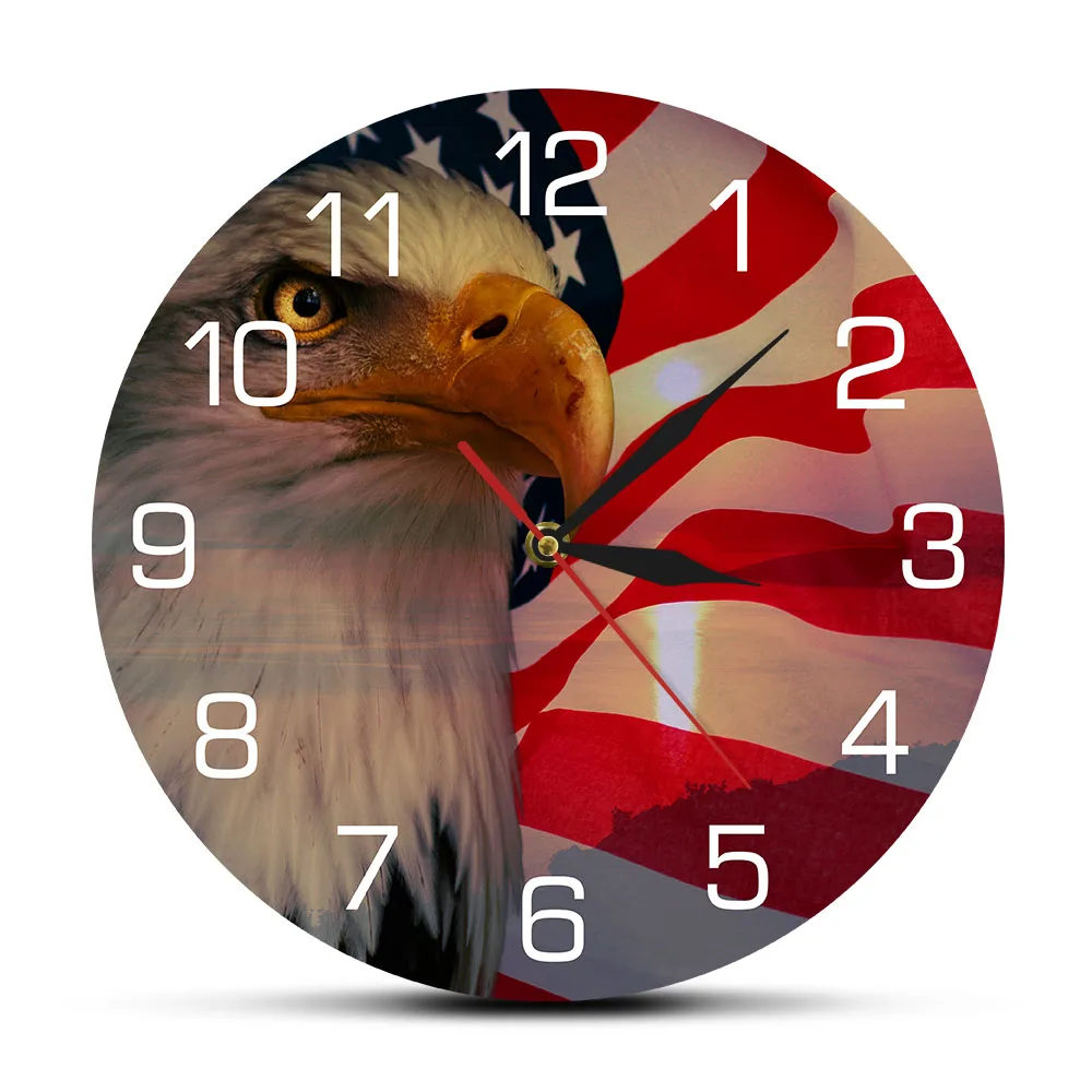 

Патриотизм, американский флаг, кварцевые часы, патриотический Белоголовый Орлан, принт, настенные часы, звезды, полосы, независимость, интерьер, акриловые часы