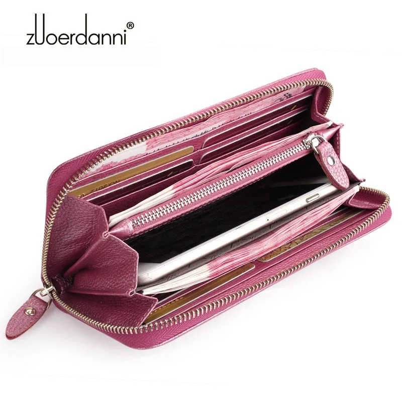 Кошелек Fealme из натуральной кожи Женский Длинный кошелек на молнии вместительный