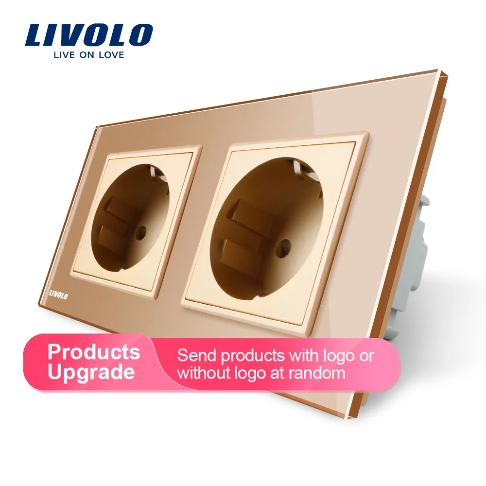 Gold Livolo/Стандартный стены Мощность гнездо, 4 цвета с украшением в виде кристаллов Стекло Панель, производитель 16A розетки, C7C2EU-11/12/13/15 - Тип: Gold