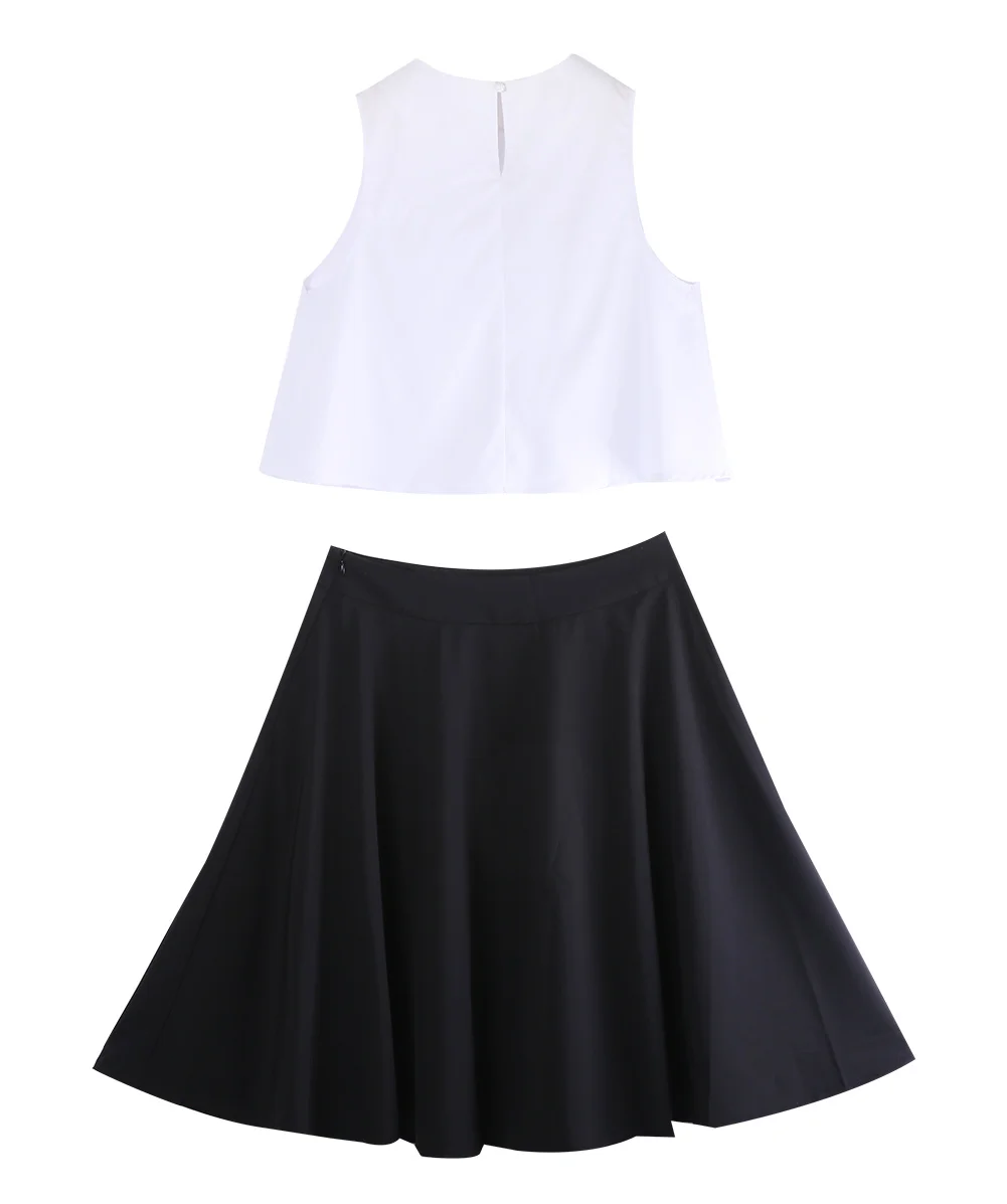 Новый сексуальный винтажный женский белый укороченный топ и черная мини юбка