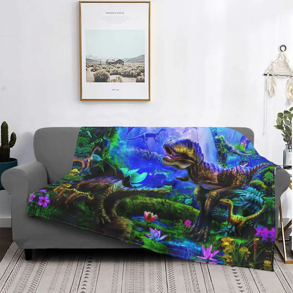 

Dinosaur Family Blanket Wool Throw Blankets Bedding Couch Decoration Soft Warm Bedsprea