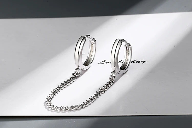 ANENJERY 1PC New 925 Sterling Silver Double Ear Hole Chain Hoop Earring For Women Minimalist Jewelry Dropshipping S-E971