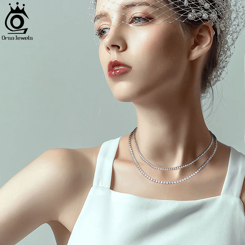 ORSA JEWELS Настоящее 925 пробы Серебряное теннисное ожерелье 2 5 мм круглая огранка