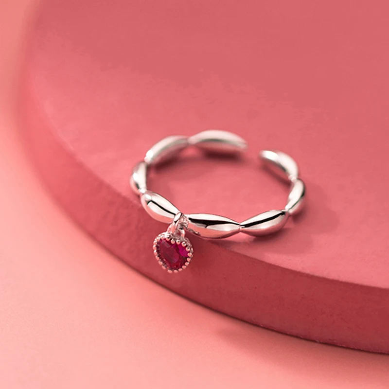 

S925 sterling silver rings for women heart pendant ring for girls size adjustable open ring silver jewelry gift real silver
