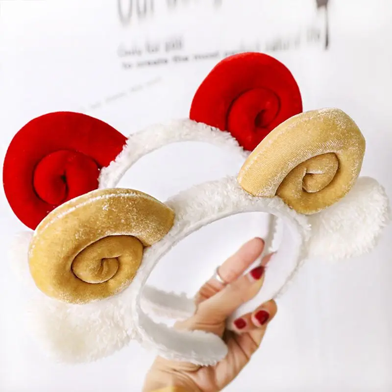 Women Girls Cute Sheep Horn Ears Headband Velvet Plush Cartoon Animal Hair Hoop Cosplay Costume Casual Wash Face Makeup Headwear |