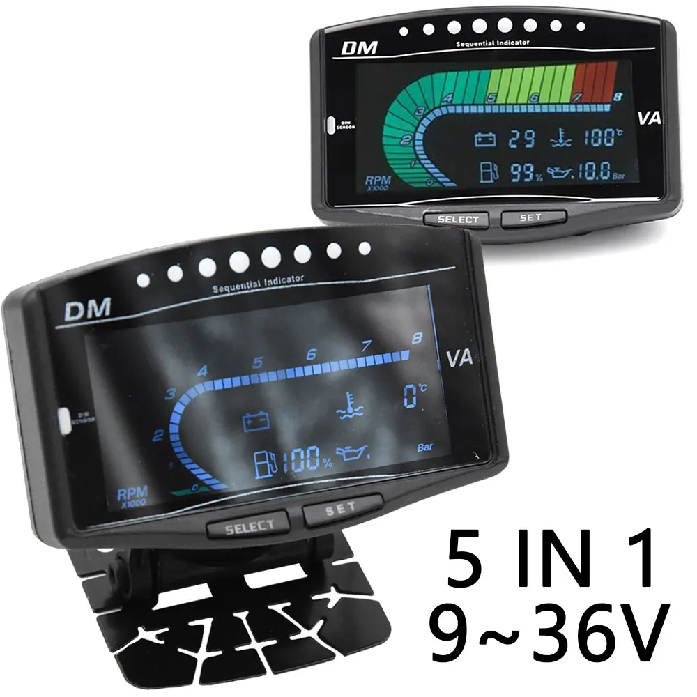

5 In 1 Electronic Tachometer 100mm Volt Voltmeter For Cars Universal Water Temperature Gauge Fuel Gauge Oil Pressure Gauge