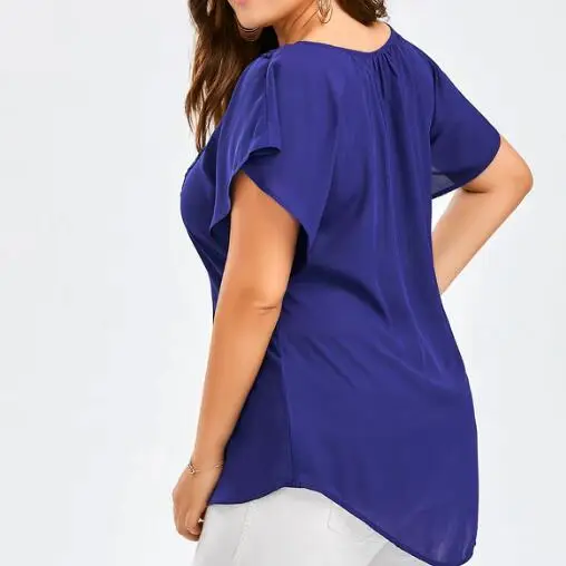 Женская шифоновая блузка большого размера Топ для женщин с оборками 5XL модная
