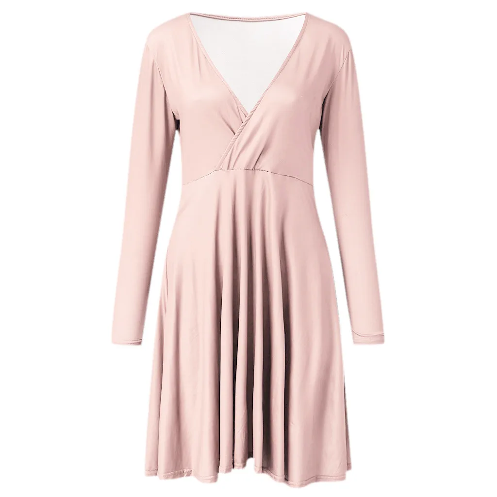 Мини-платье женское сексуальное Vneck Хит длинный рукав Подсолнух сарафан