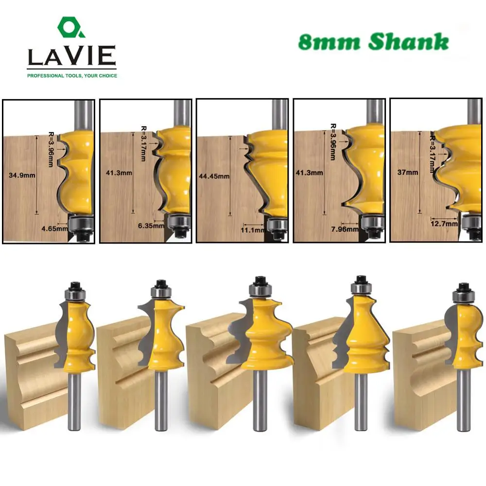 

5pcs 8mm Shank CNC Line Knife Set Casing & Base Molding Router Bit Woodworking Cutter Milling Cutter
