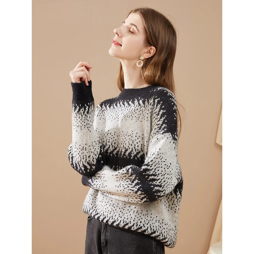 Женский вязаный пуловер радужной расцветки теплый свитер с длинным рукавом