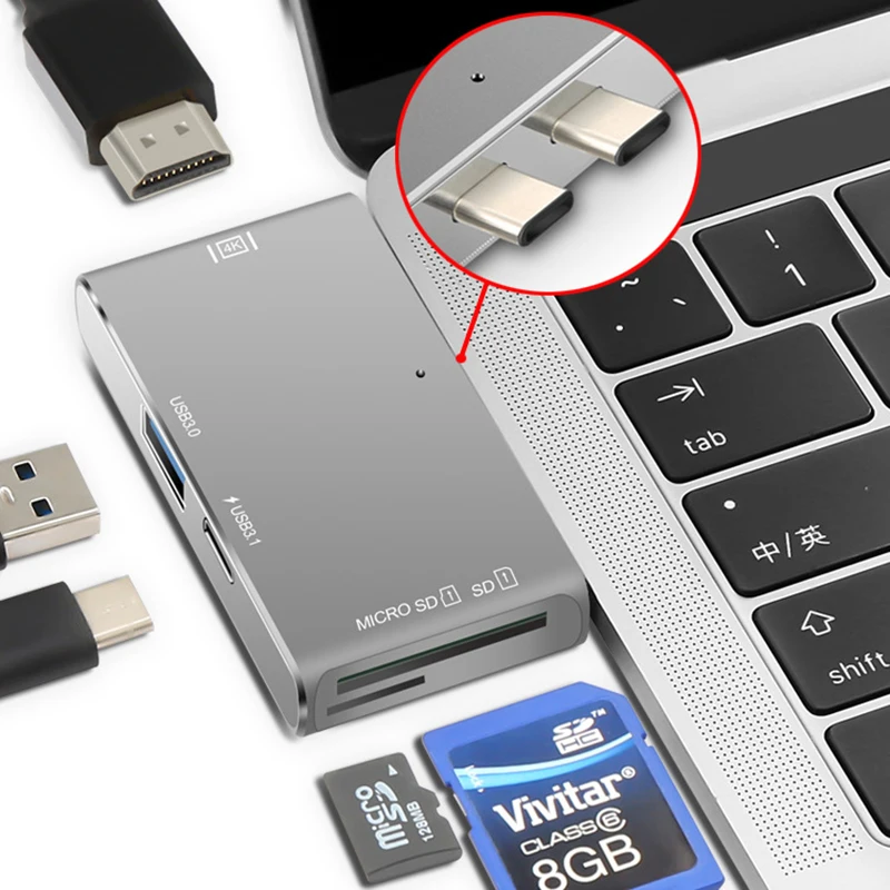 Кабель USB C HUB к HDMI 4K SD/TF кардридер устройство для быстрой чтения 3 0 PD адаптер