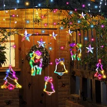 Cortina de luz Led con forma de estrella y ciervo para decoración de Año Nuevo, Navidad, hogar, boda, guirnalda al aire libre, guirnalda de luces de hadas