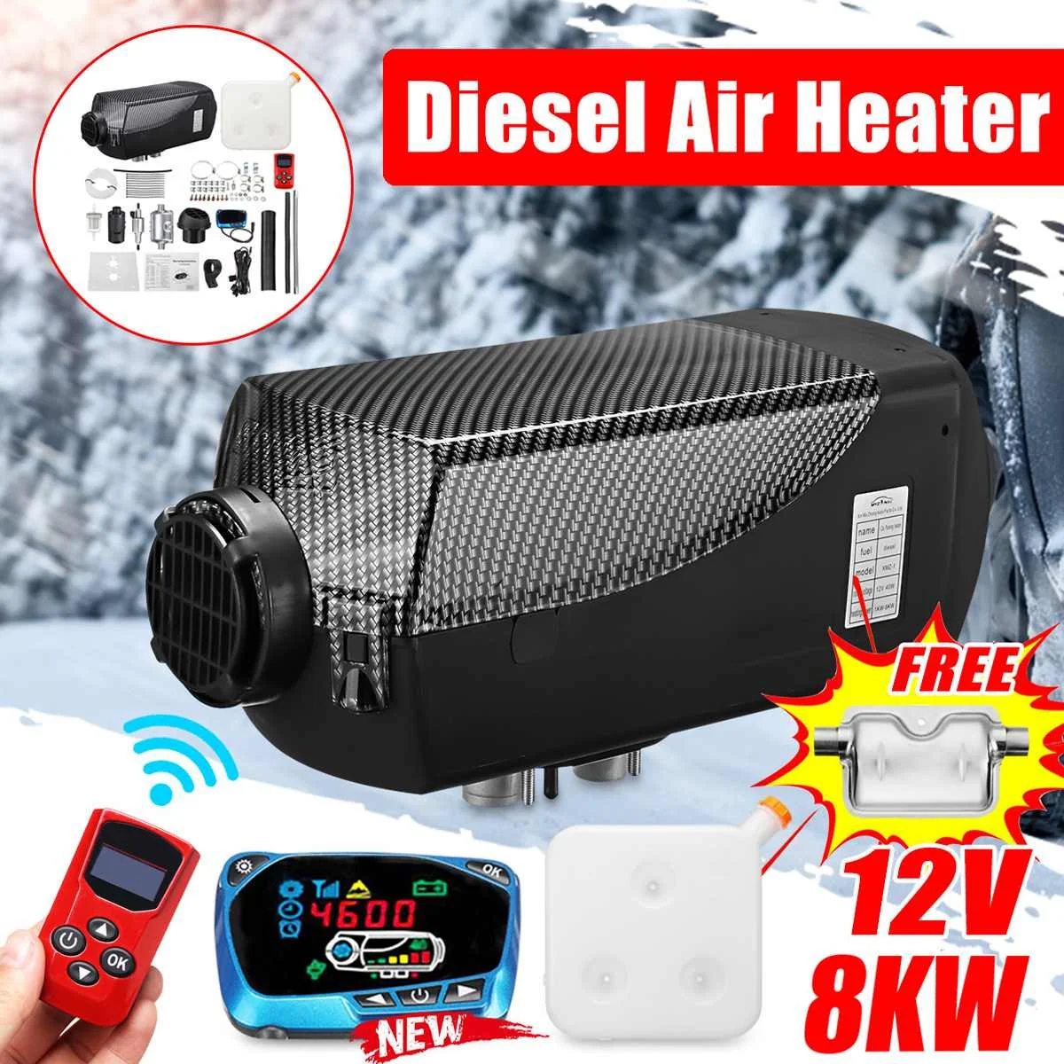 

Автомобильный обогреватель, 8 кВт, 12 В, воздушный дизельный Обогреватель, парковочный обогреватель с дистанционным управлением, ЖК-монитор, ...