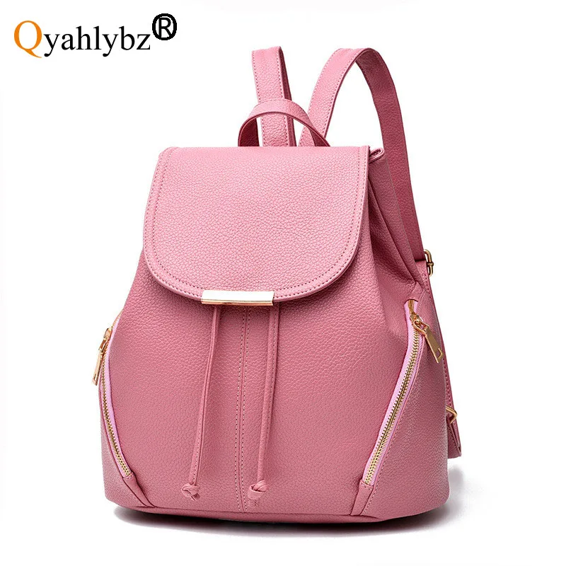 

Qyahlybz band female pink shoulder bag women's leather backpack fashion casual korean women's bags backpack for girls