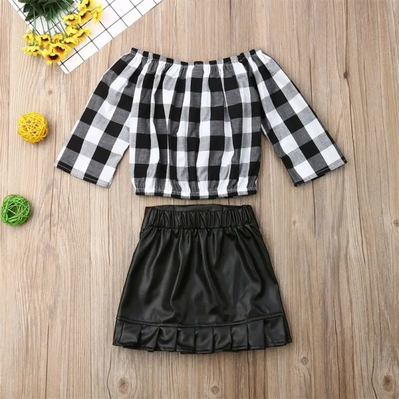Детский комплект из 2 предметов клетчатая футболка с длинным рукавом и мини юбка
