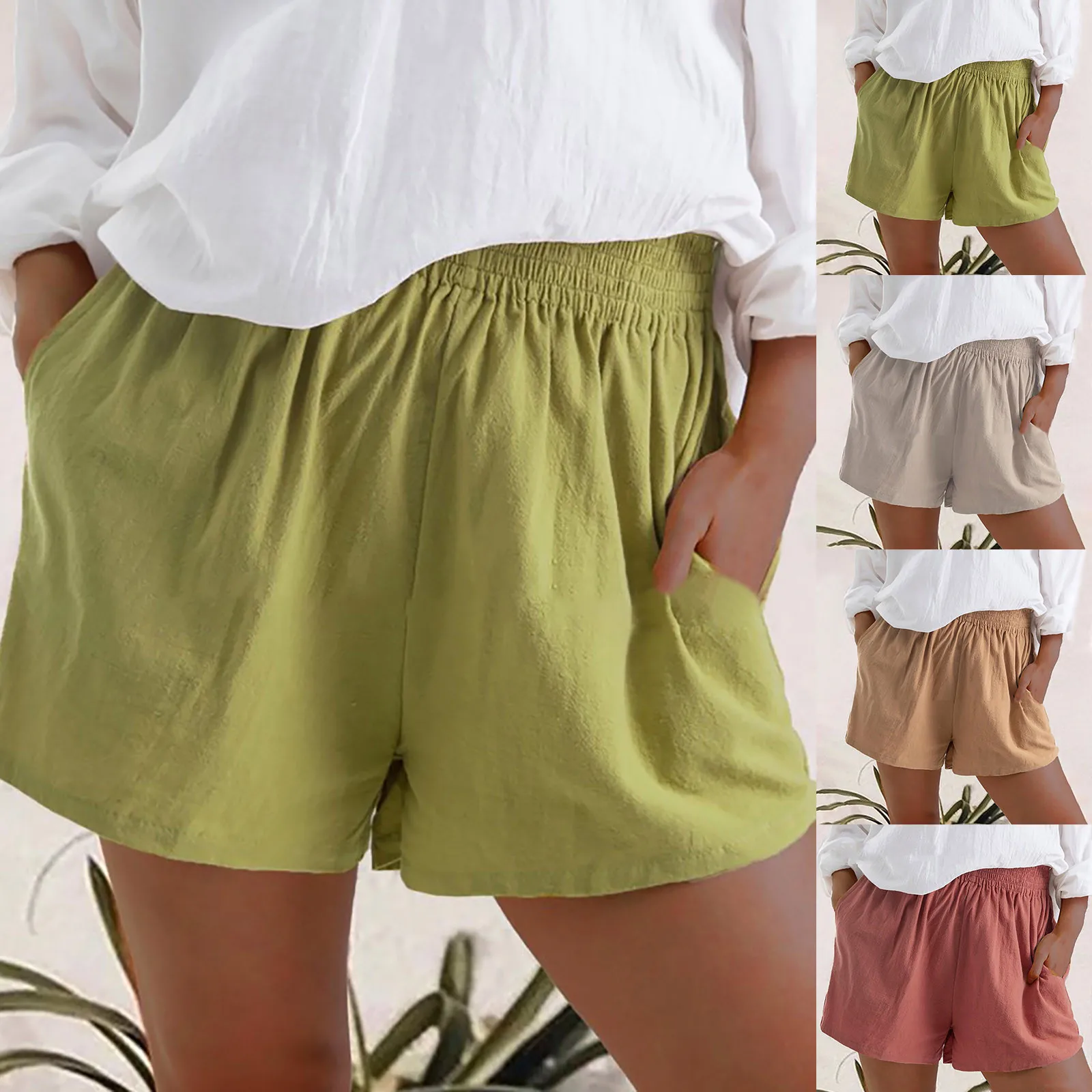 

Women Shorts Comfy Drawstring Solid Color Mini Short Female Summer Hotpants Casual Elastic Waist Pocket Shorts Female Summer R5