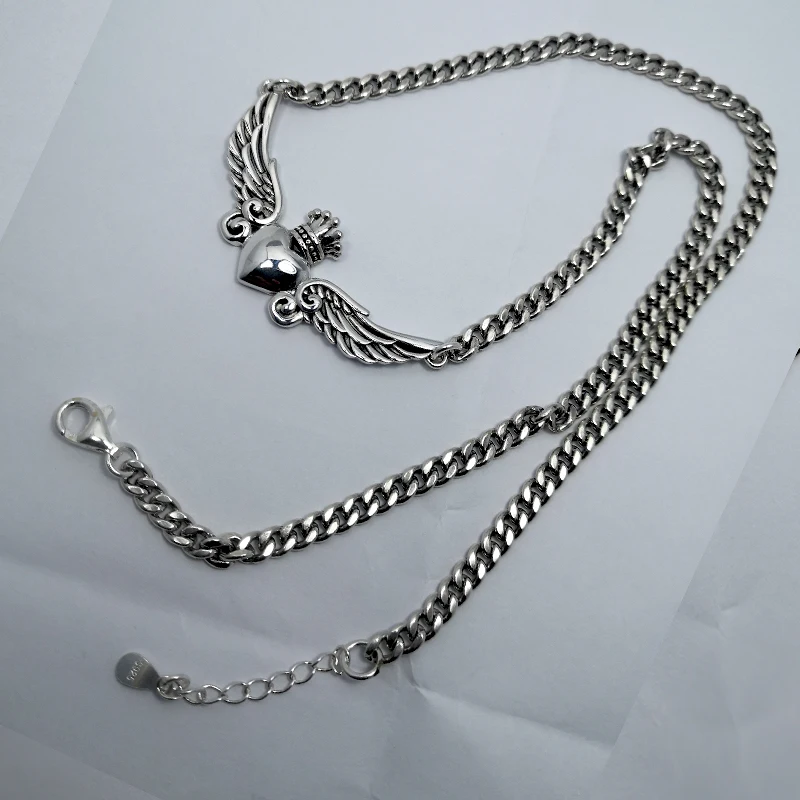 Ожерелье из серебра 100% пробы с подвеской в виде сердца короны ангела|Ожерелья| |