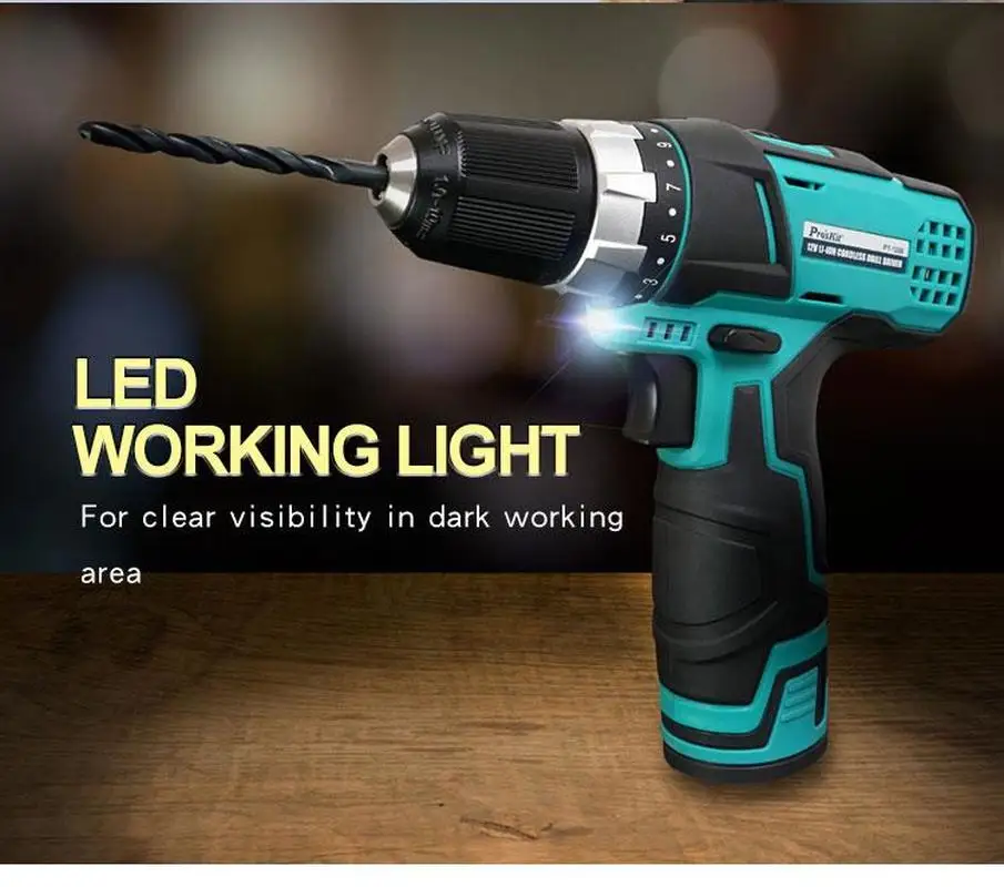 Proskit PT-1206G 12 В литиевая электрическая дрель, перкуссионная дрель, бытовой электроинструмент, многофункциональный шуруповерт, отвертка Proskit PT-1206G 12 В литиевая электрическая дрель, перкуссионная дрель, бытовой электроинструмент, многофункциональный шуруповерт, отвертка