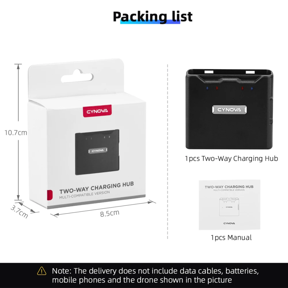 

Cynova Mini 2 Charging Hub PC Black Two Way Charging Battery Hub Usb 5V/2A For Mini 2 / Mavic Mini Drone Accessories