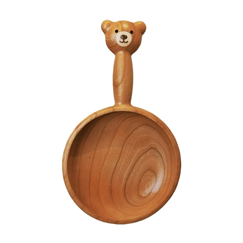 

Japanese cute bear bowl wood plate fruit snack nut bowl whole wood one black walnut cherry wood wooden plate Pure handmade