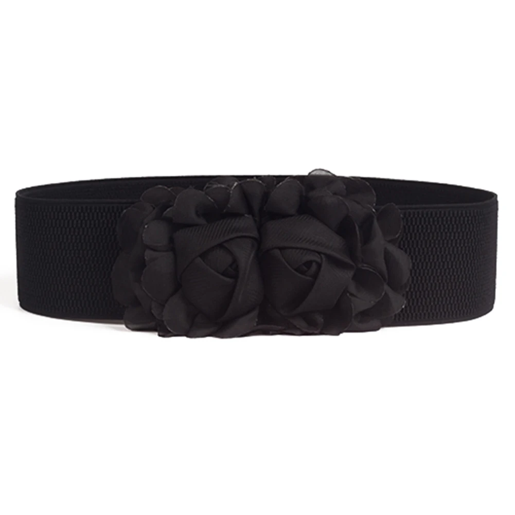 

Ladies Wide Belt Women Girl Fashion Wide Stretch Elastic Waist Belt Solid Color Flower Waistband Gift Red Pink Black All-Match