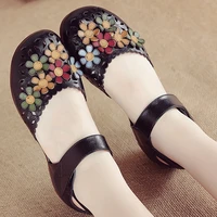 summer sandals close toe genuine leather retro women shoes elegant comfort soft sole womans casual flat shoes gifts for mom
