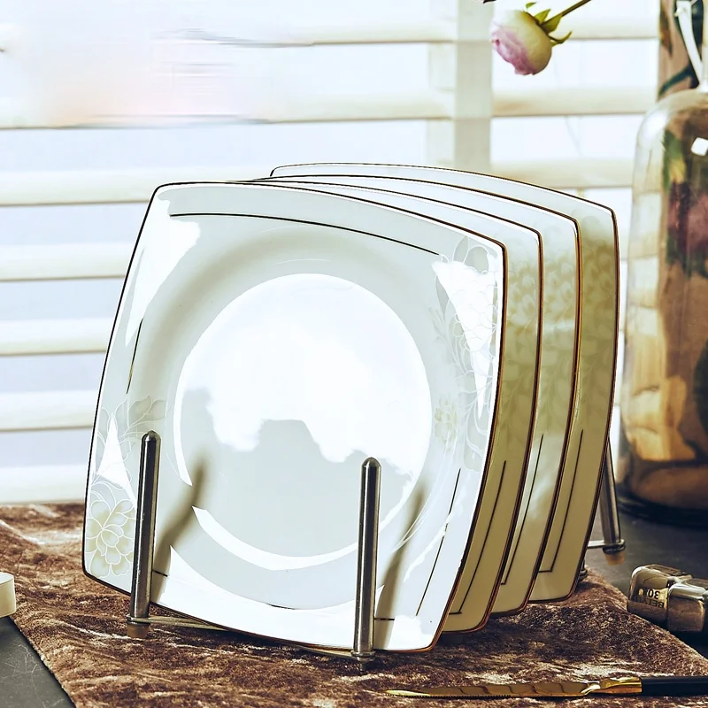 

White Square Dinner Plates Set Flower Modern Ceramic Dinner Plates Wedding Reception Geschirr Set Kitchen Accessories EI50DP