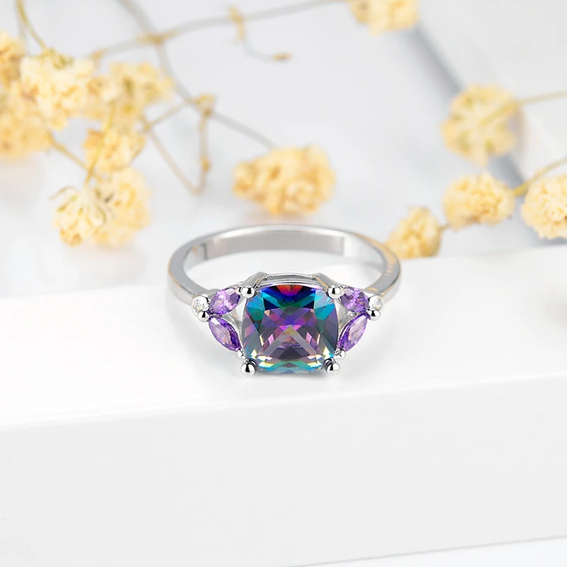 Женские Классические кольца ANGELFRIGG серебристые с разноцветными фианитами AAA