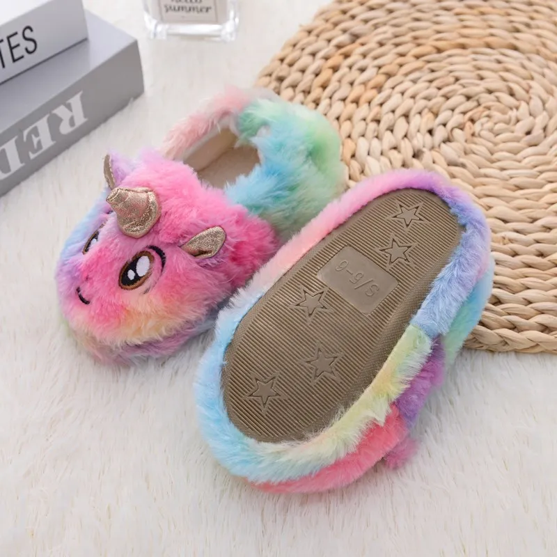 Winter Children's Slippers Boys Girls Home Slippers Cute Unicorn Rabbit Fashion Plush Shoes Comfortable Warm Winter Shoes