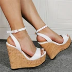 Женские босоножки на танкетке SEIIHEM на пробковой подошве, туфли-лодочки с ремешком на щиколотке, женская обувь для увеличения роста, большой размер 39 45 47 50 52