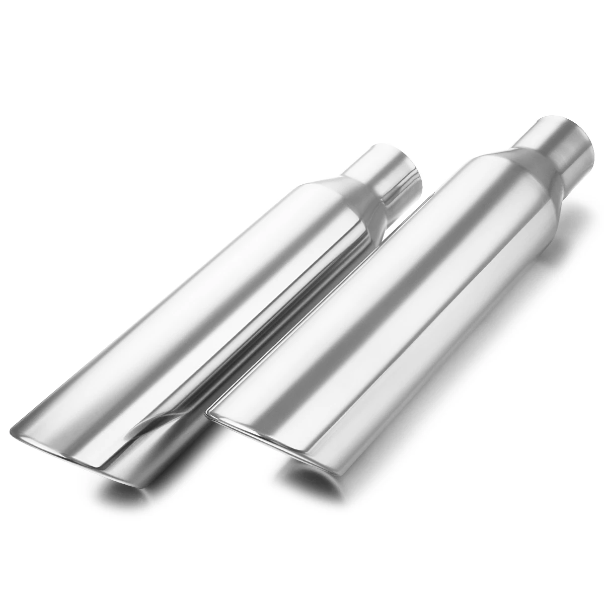 

Exhaust Tip 2 Pcs 2.5" Inlet 4" Outlet 17" Overall Length, Weld On, Polished, Universal Stainless Steel Diesel Exhaust Tailpipe