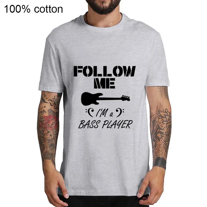 Новое поступление Мужская футболка с надписью Follow me Bass Guitar Player рок-рулон смешная
