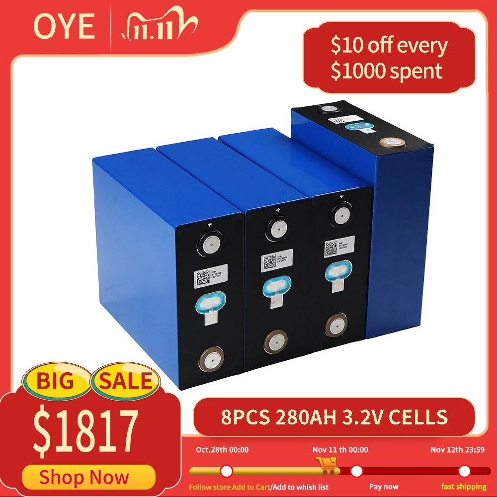 

8PCS 280AH Lifepo4 Cell PacK 3.2V Brand NEW Lithium Iron Phosphate Battery Form For Solar System RV EU US Tax Free