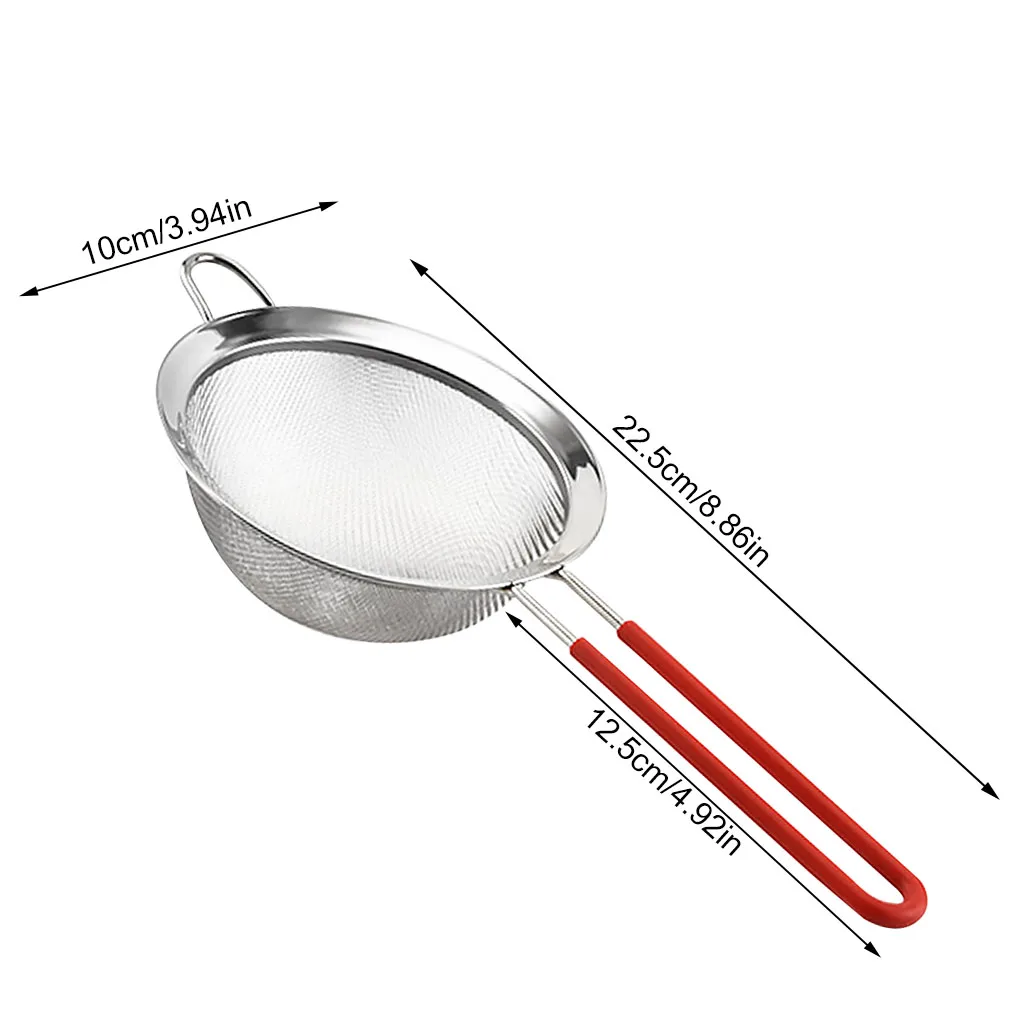 

8/10/14cm Flour Sieve Stainless Steel Flour Sieve with Long Handle 2 Layer 30 Fine Mesh Strainer Sifter Coffee Fruit Egg Filter