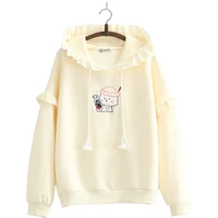 winter womens new cartoon embroidery fleece warm cute sweet hooded sweatshirts girl kawaii hoodies 2011106