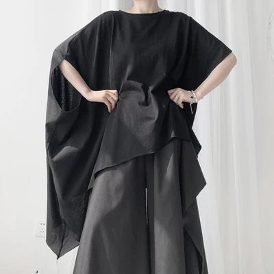 Женская Асимметричная футболка белая большого размера с круглым вырезом и